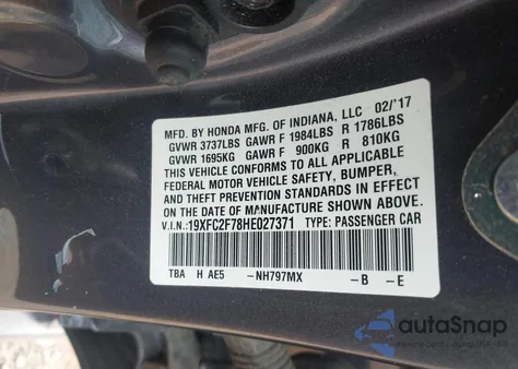 2017 Honda Civic Ex z USA, uszkodzony, nr VIN 19XFC2F78HE027371